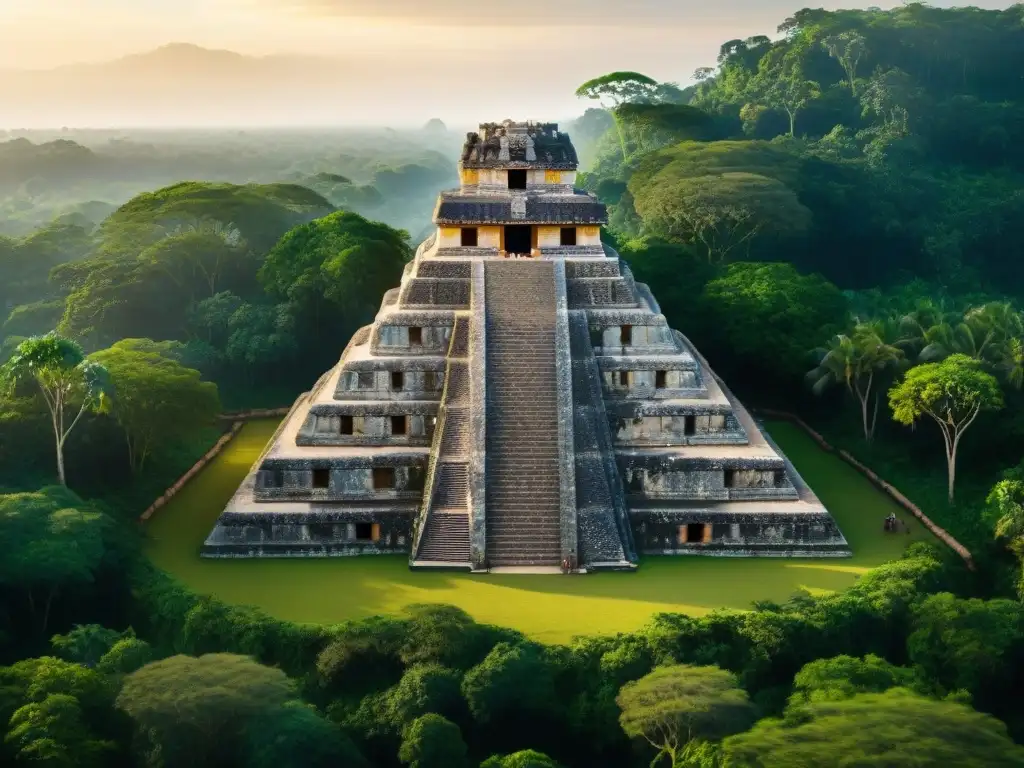 Equipo de arqueólogos preservando y protegiendo el patrimonio maya en una excavación detallada en la jungla al atardecer