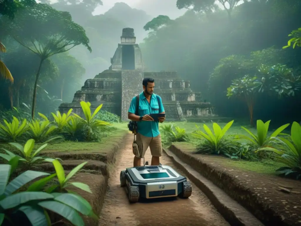 Equipo de arqueólogos usando Radar Penetración Suelo en la jungla maya