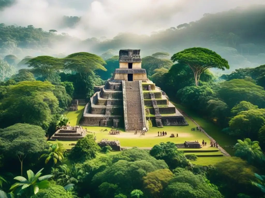 Equipo de arqueólogos excavando ruinas mayas con software reconstrucción 3D civilización maya