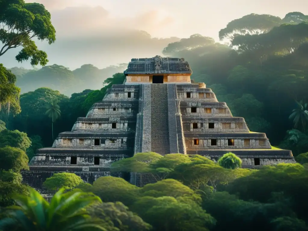 Equipo de arqueólogos preservando digitalmente sitios mayas en medio de la exuberante selva al atardecer