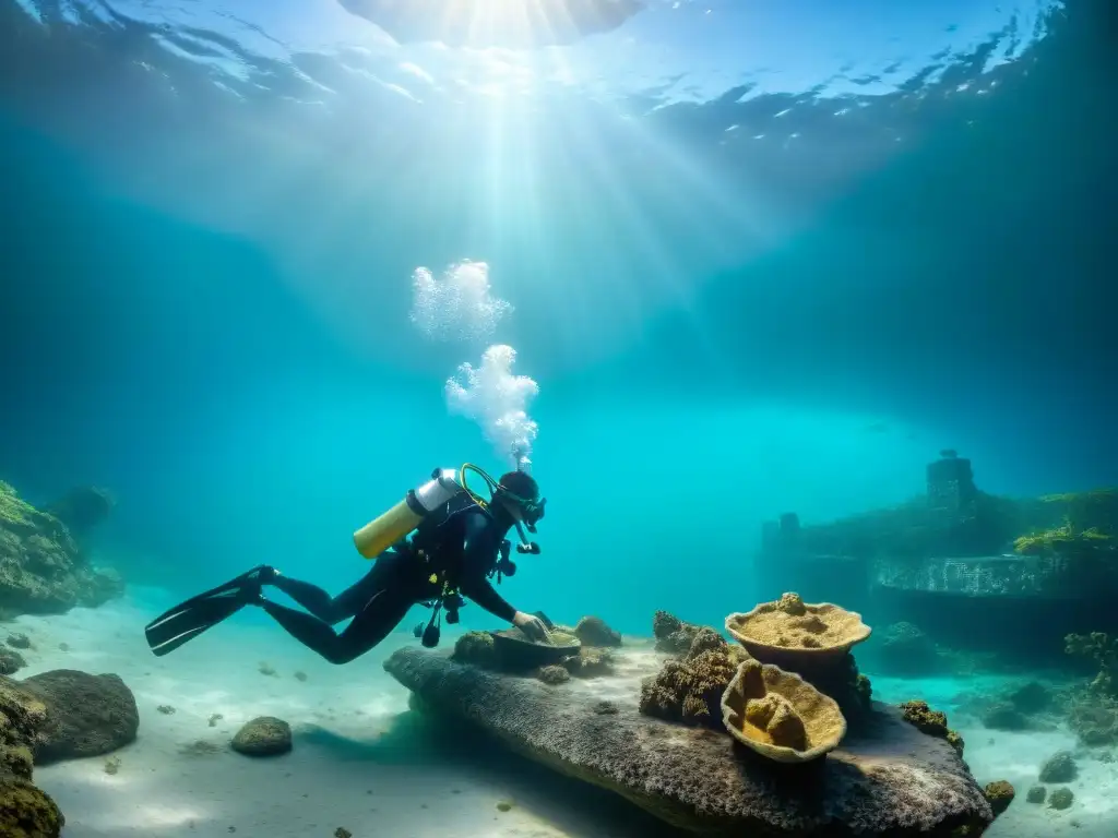 Equipo de arqueólogos submarinos documentando descubrimientos en cenotes mayas