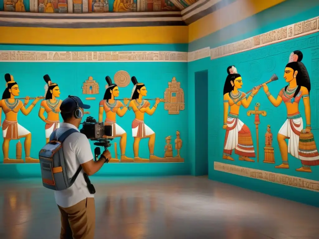 Equipo de arqueólogos usando tecnología de escaneo 3D para la reconstrucción virtual de frescos mayas