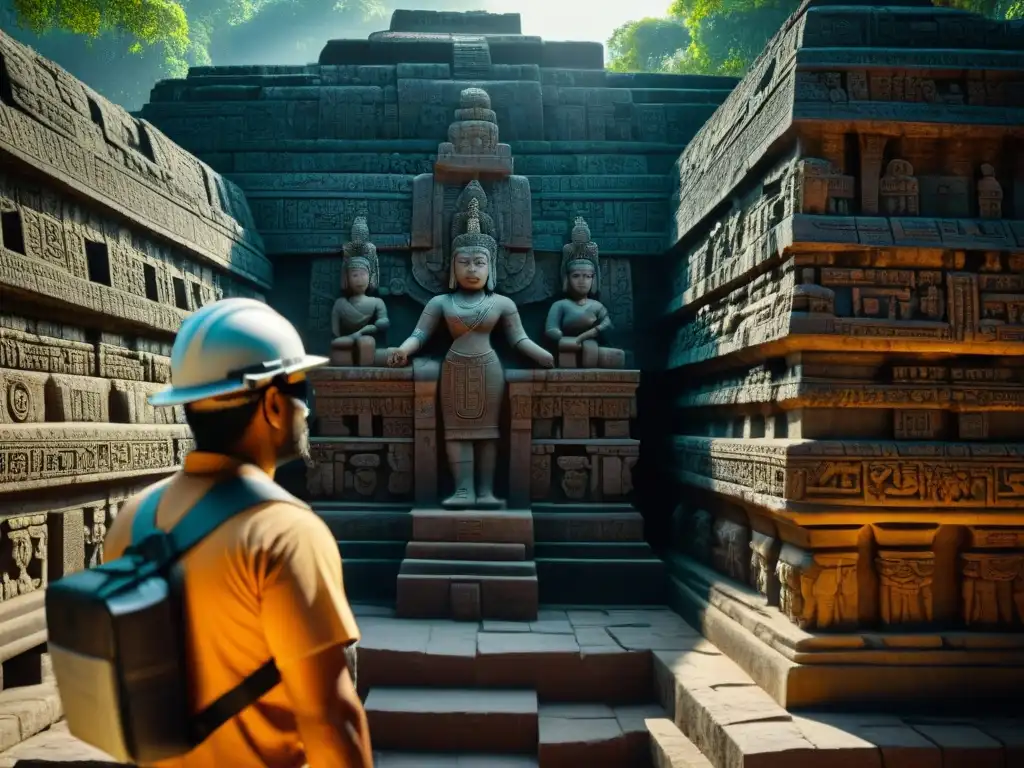 Un equipo de arqueólogos utilizando tecnología de escaneo láser 3D para preservar monumentos mayas