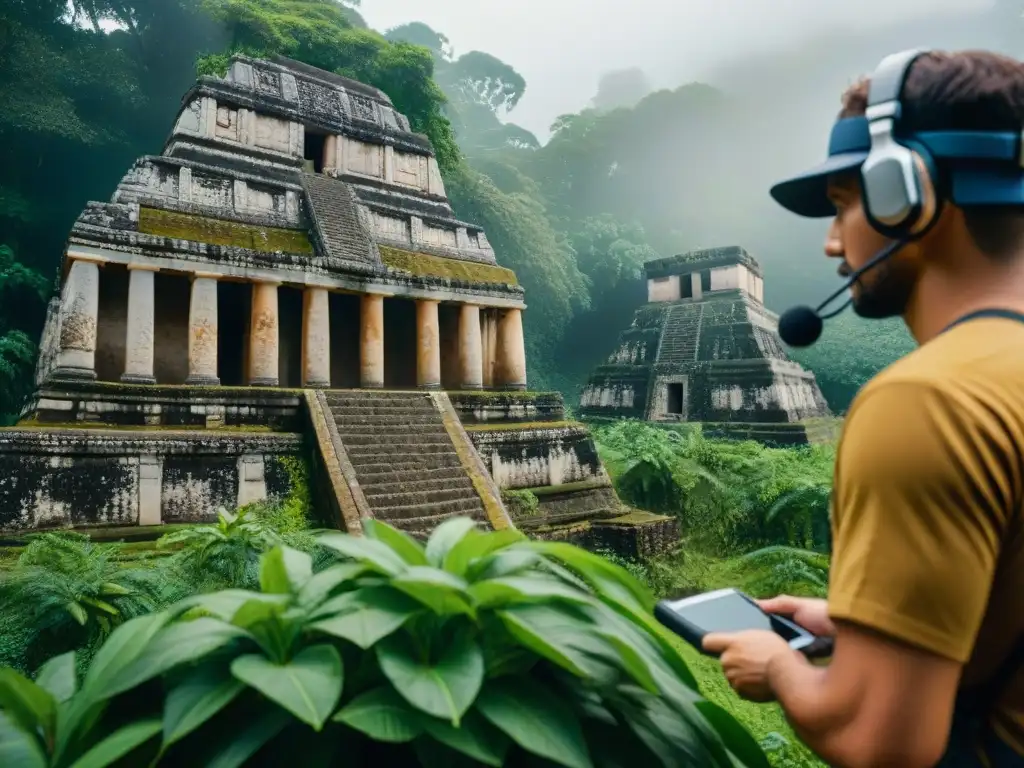 Equipo de arqueólogos usando tecnología de Realidad Aumentada para preservar la herencia maya en la selva