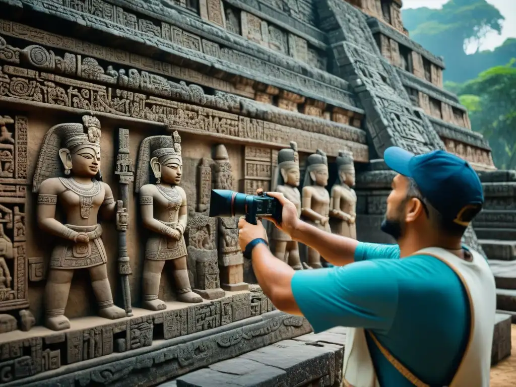 Equipo de arqueólogos utilizando tecnologías para conservar templos mayas