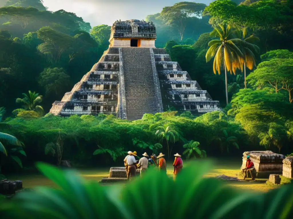 Excavación meticulosa de templo maya en la selva: conservando la historia Equipo de arqueólogos conservando un templo maya en la selva