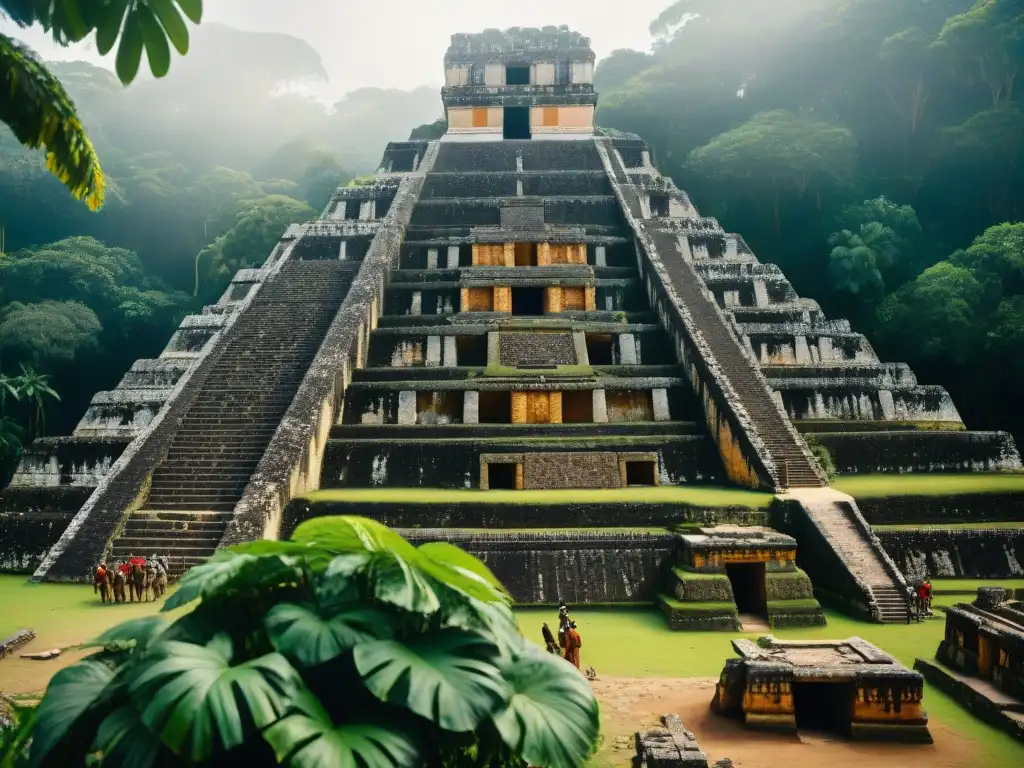 Equipo de arqueólogos excavando templo maya en Caracol, revelando detalles arquitectónicos ocultos