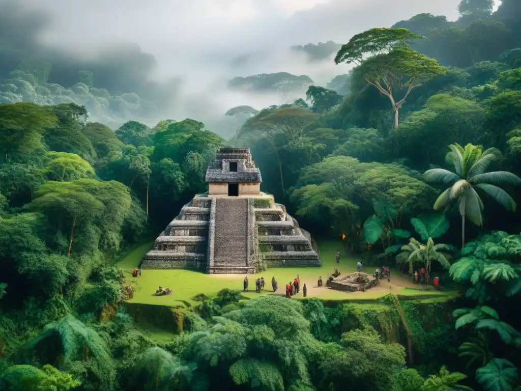 Equipo de arqueólogos excavando templo maya descubierto recientemente en selva exuberante