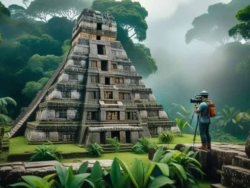 Equipo de arqueólogos reconstruyendo templo maya en 3D para preservación del patrimonio