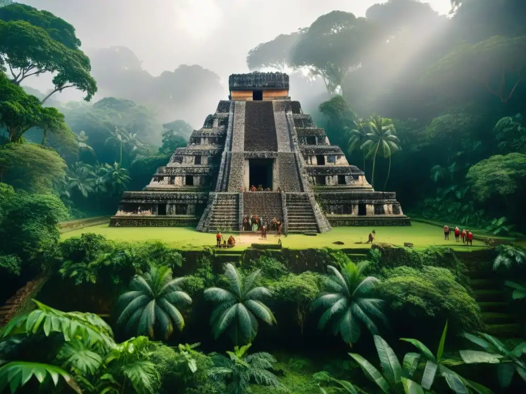 Equipo de arqueólogos descubriendo templo maya en la jungla