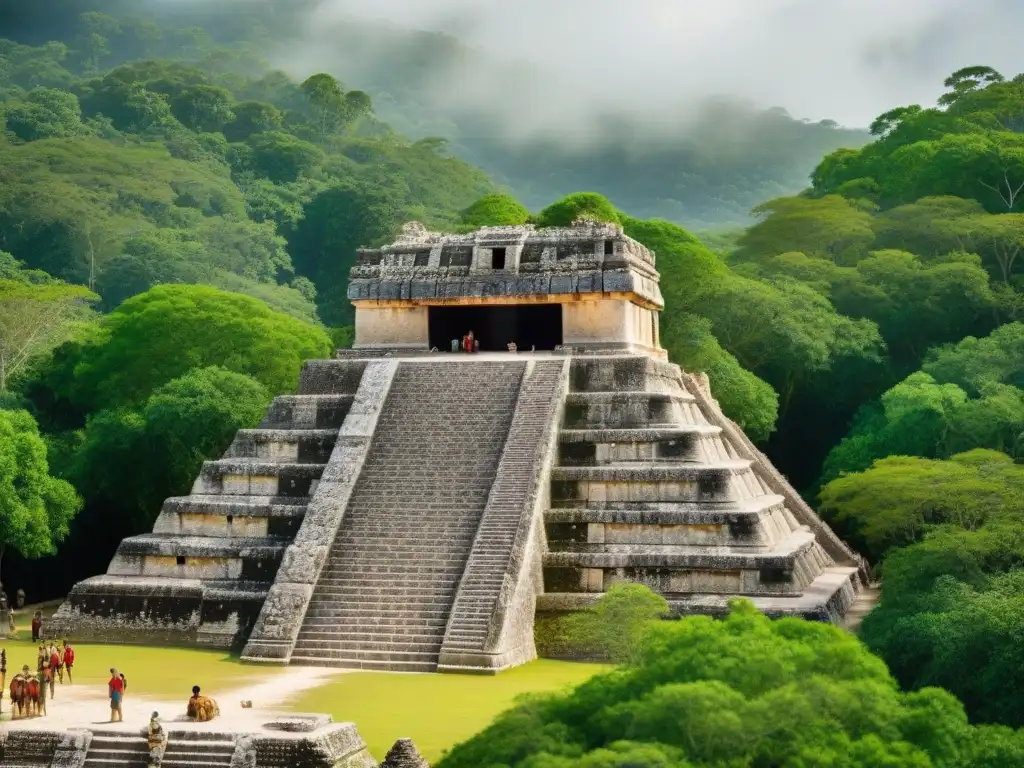 Equipo de arqueólogos excavando templo maya en Calakmul, revelando historia y cultura maya