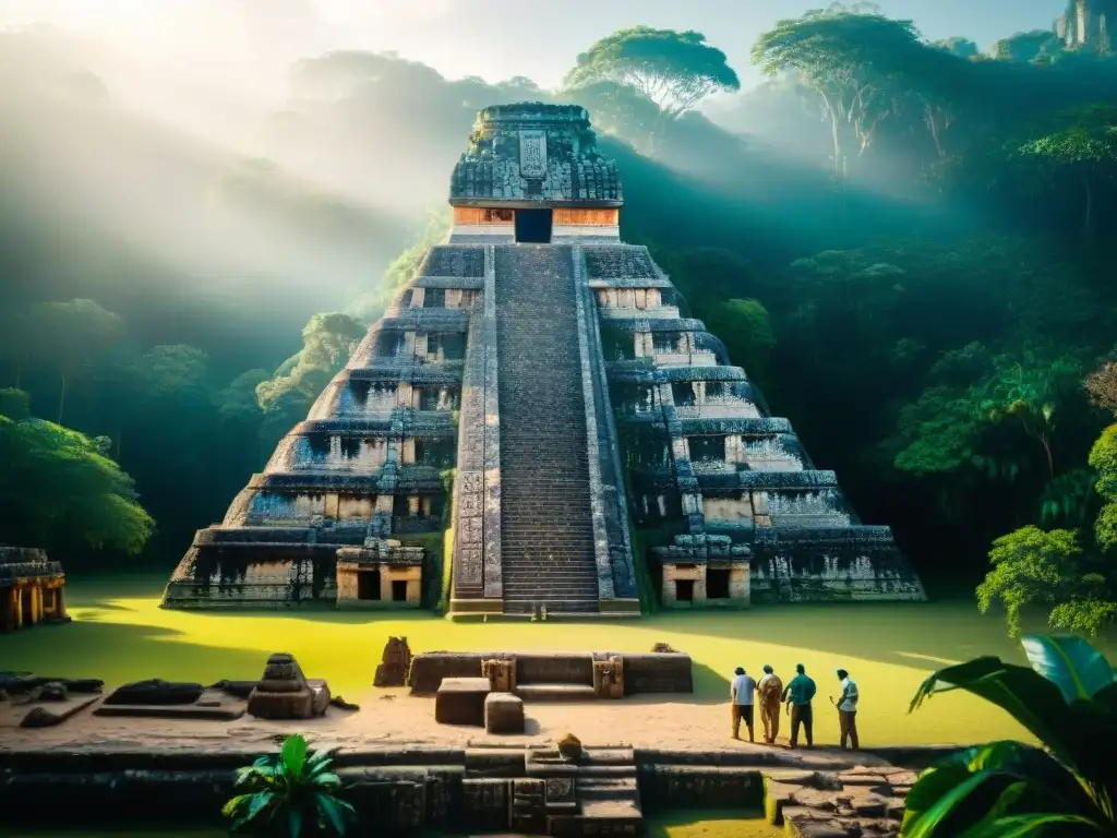 Equipo de arqueólogos excavando un templo maya con hallazgos arqueológicos recientes civilización maya