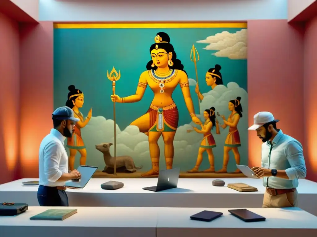 Equipo de arqueólogos realizando reconstrucción virtual de frescos mayas