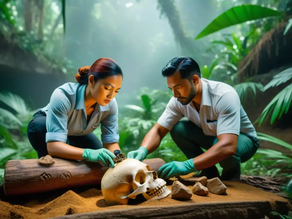 Equipo de bioarqueólogos preservando legado maya en la jungla con tecnología avanzada