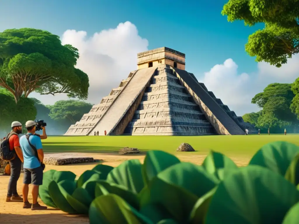 Equipo de expertos utilizando tecnología 3D en Chichén Itzá para reconstruir El Castillo con precisión