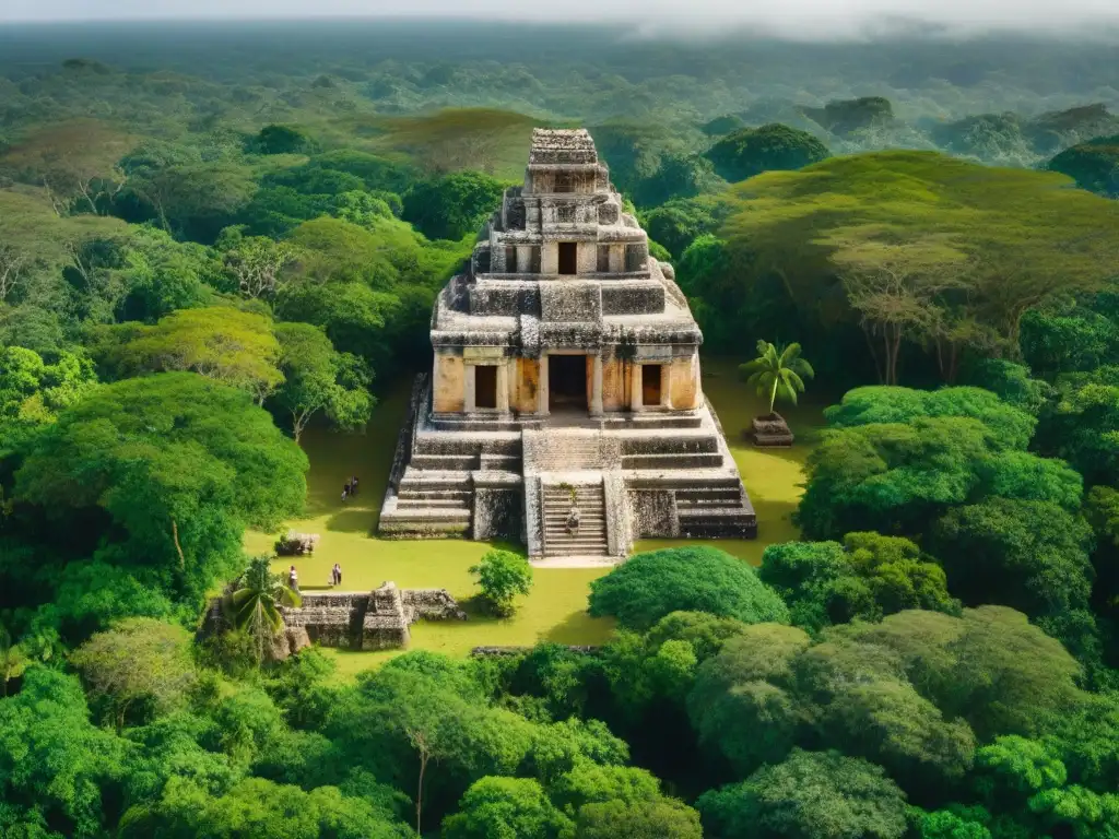 Equipo de investigadores documentando ruinas mayas en la selva del Yucatán, en prácticas sustentables preservación civilización maya