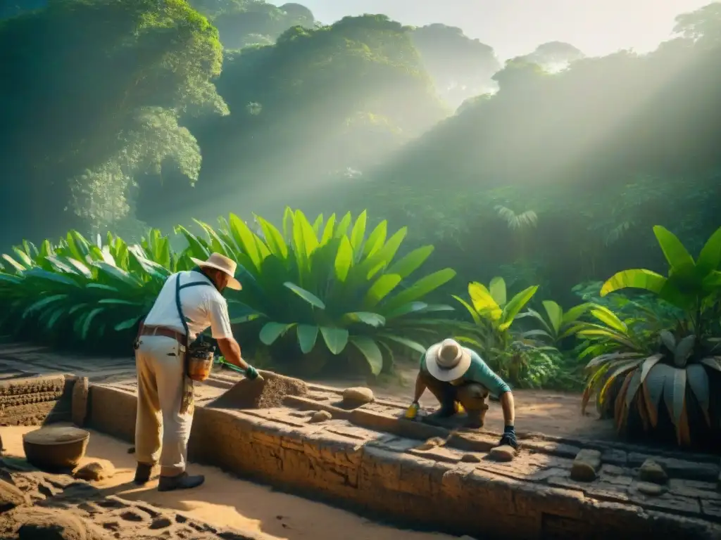 Equipo de investigadores conservando un tramo de Sacbe Maya en la selva