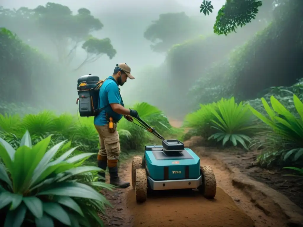 Equipo arqueológico usando Radar Penetración Suelo en selva maya para descubrir secretos antiguos