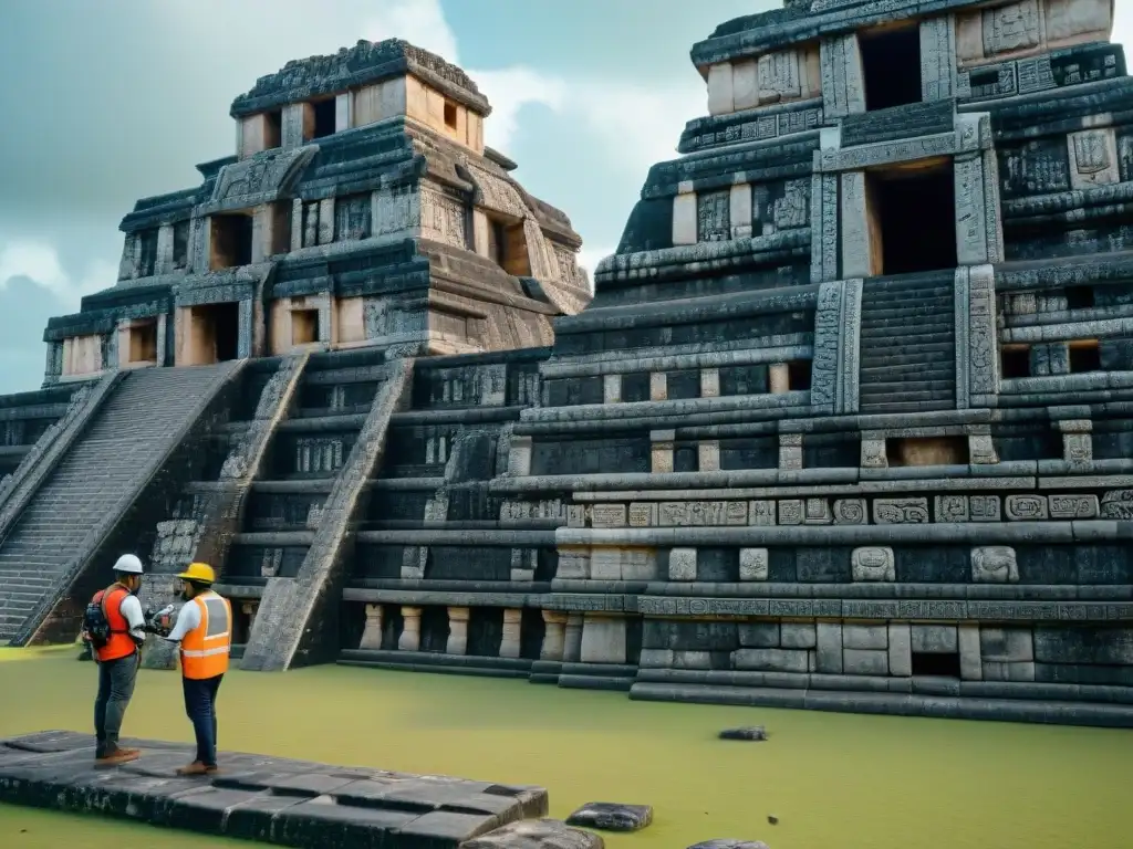 Equipo de conservación utilizando tecnologías para preservar templos mayas