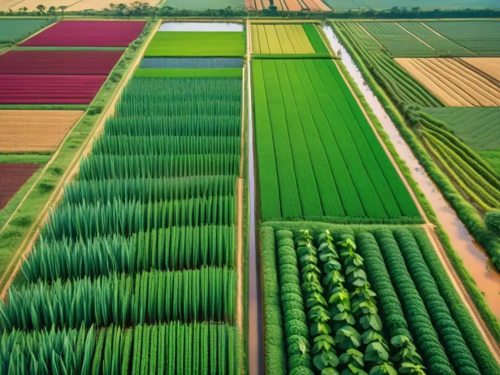 'Escena detallada de técnicas mayas de irrigación agrícola en acción entre paisajes vibrantes y exuberantes campos agrícolas