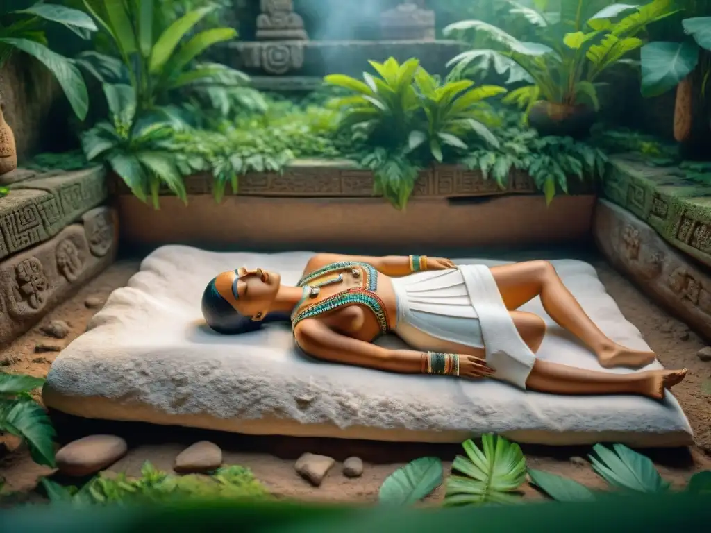 Escena maya: rituales funerarios, esculturas cerámicas y misteriosos adornos en un sitio de entierro