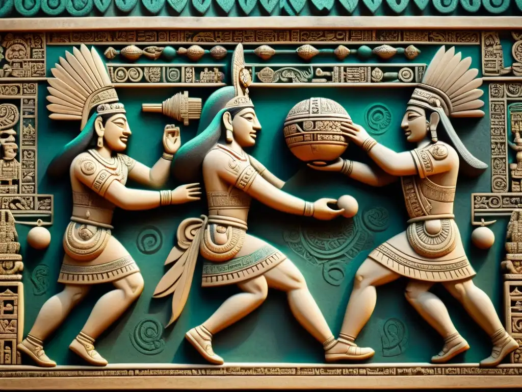 Escultura detallada de jugadores de juego de pelota Maya