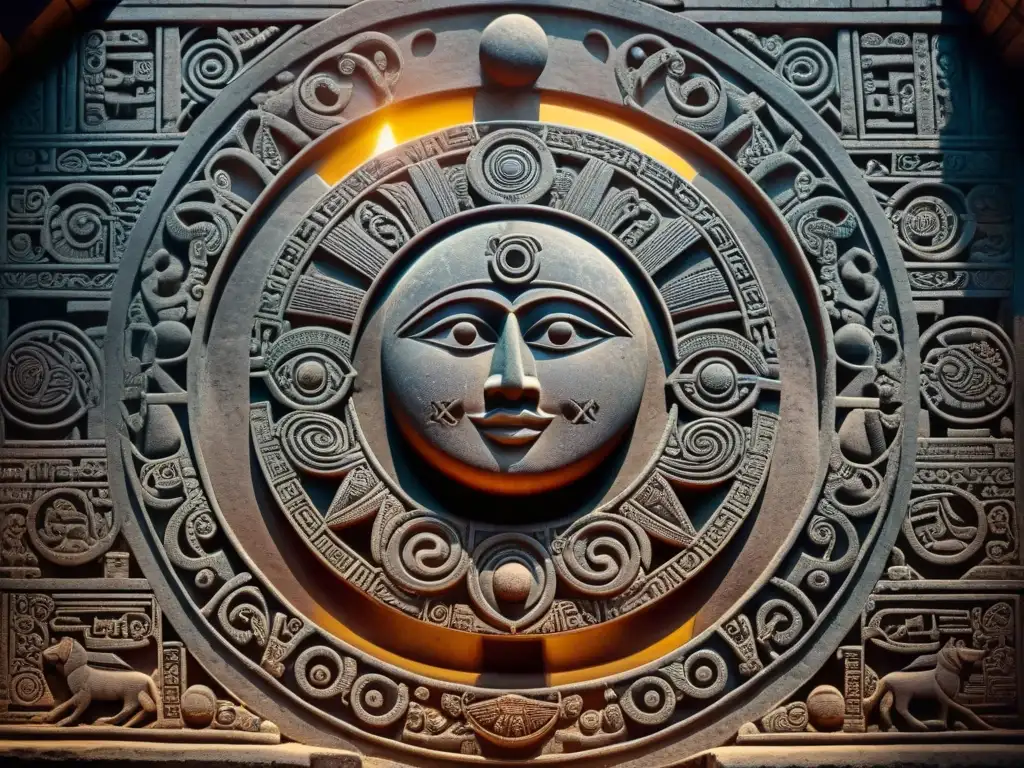 Escultura maya detallada de un eclipse solar, mostrando la influencia de los eclipses en la cultura maya