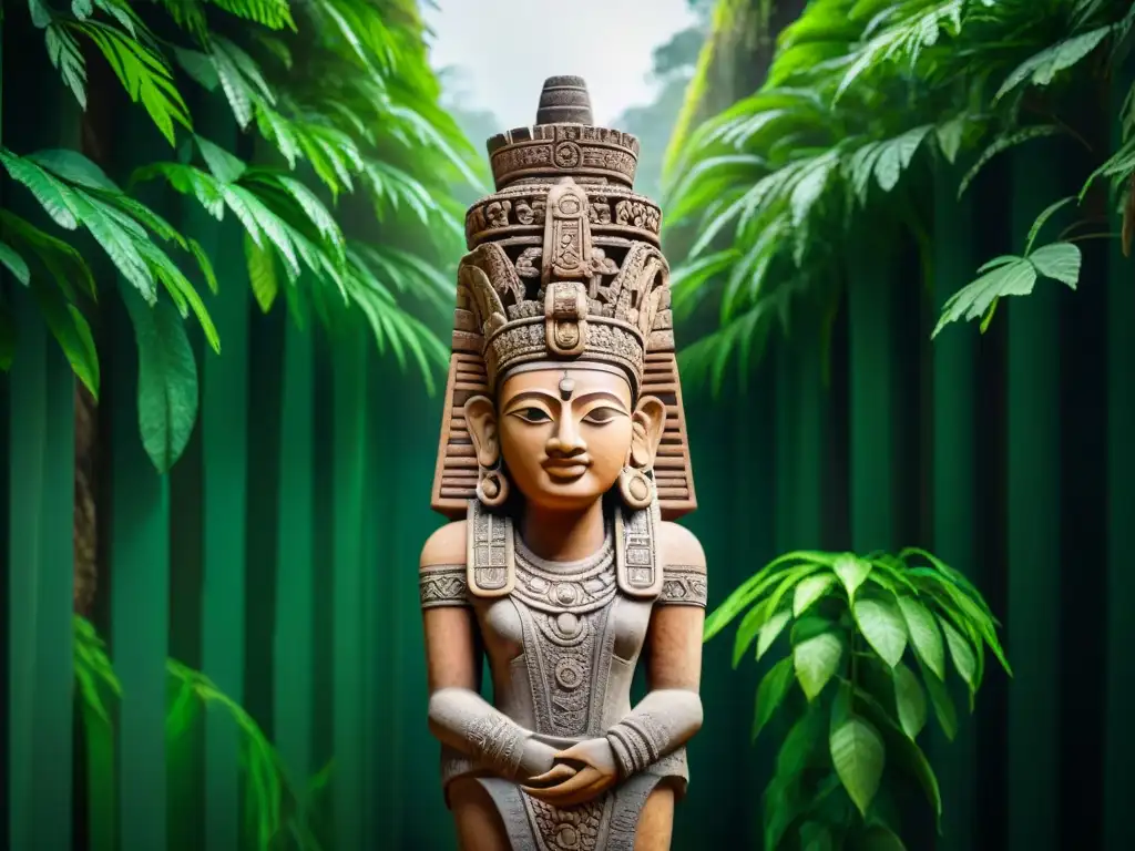 Escultura maya redescubierta siglo XXI: Intrincados detalles de figuras y jeroglíficos, en misteriosa selva