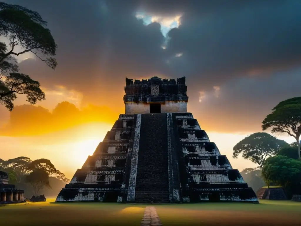 Espectacular amanecer en templo maya: fenómenos solares iluminan las antiguas ruinas entre sombras de la jungla