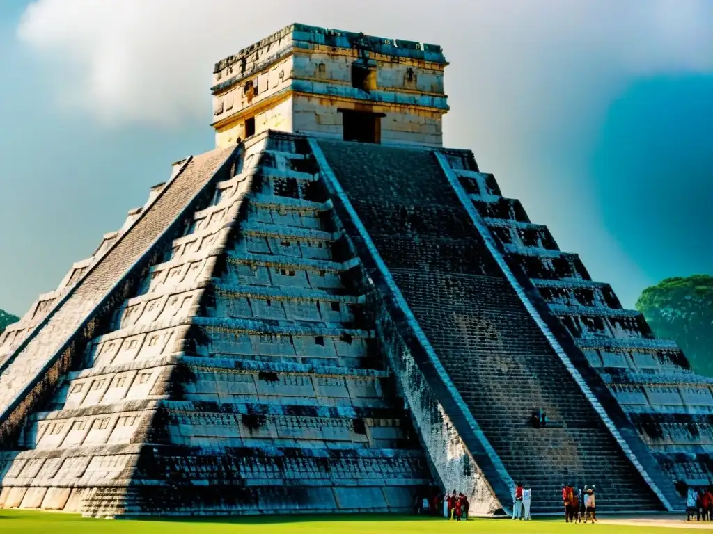 Esplendor de las alineaciones astronómicas mayas en Chichen Itza durante el equinoccio de primavera, con turistas maravillados