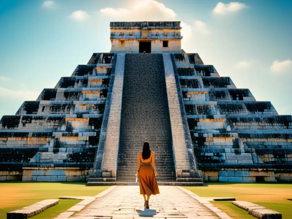 Esplendor arquitectura maya en el solsticio, con sombras y patrones cósmicos