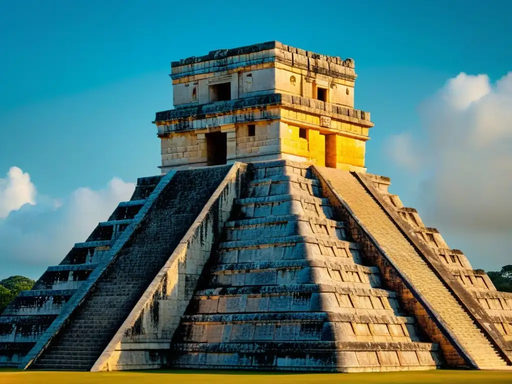 Esplendor astronómico maya: observatorio detallado en Chichén Itzá con precisión y majestuosidad al atardecer