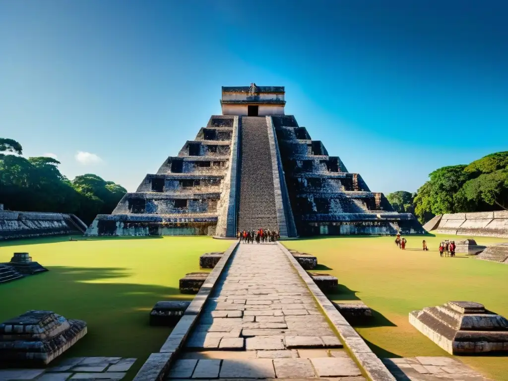 Esplendor de la civilización maya en la pirámide escalonada de Kukulcán en Chichén Itzá durante el equinoccio