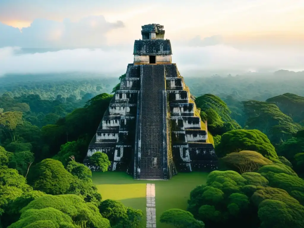 Descubre el esplendor de Tikal con sus antiguas estructuras de piedra y exuberante vegetación