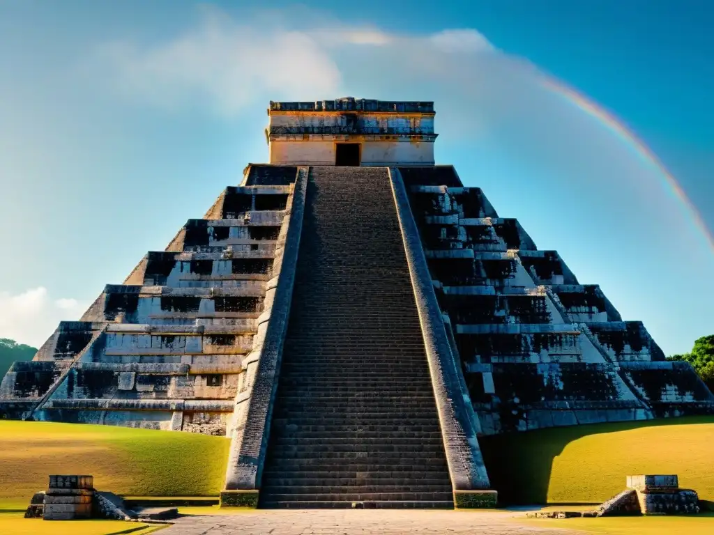 Estructuras Mayas para observar eclipses: Imagen detallada del Templo de Kukulkán en Chichén Itzá durante equinoccios