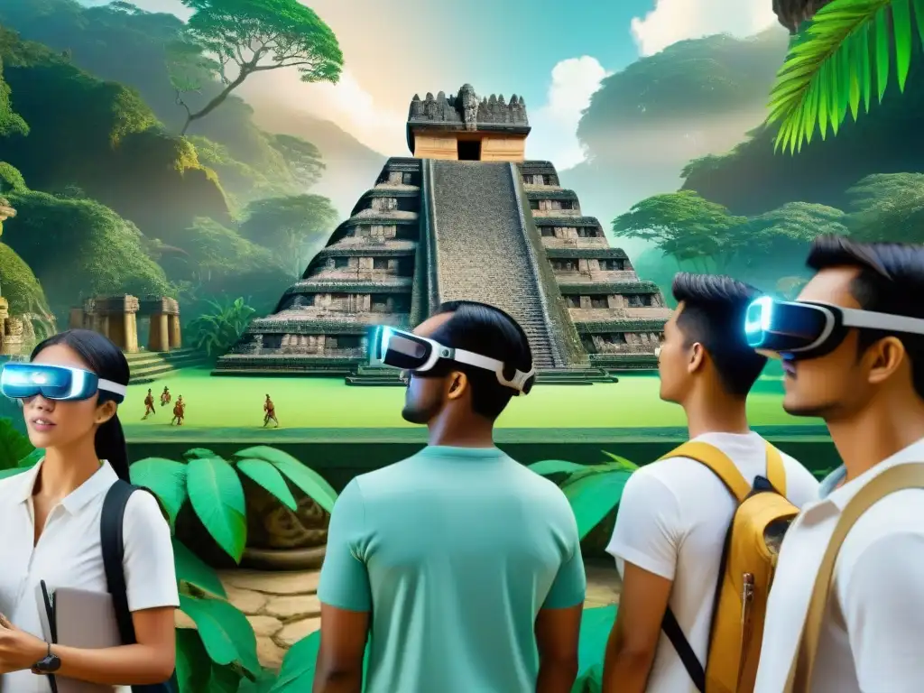 Realidad aumentada en educación: Estudiantes en juego maya Estudiantes usan apps realidad aumentada en juego de pelota maya