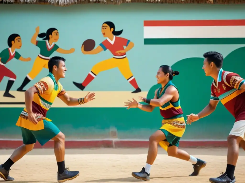 Estudiantes mayas compiten en el juego de pelota, destacando la fusión de tradición y educación