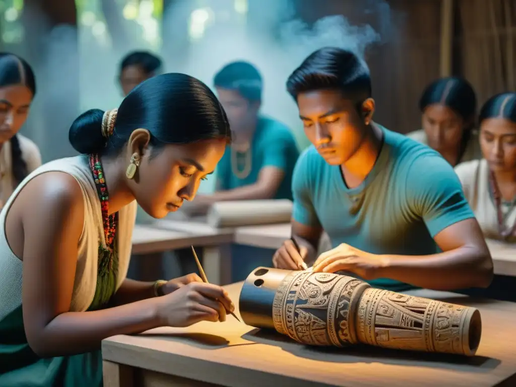 Estudiantes crean réplicas mayas en educación cultural, guiados por instructor