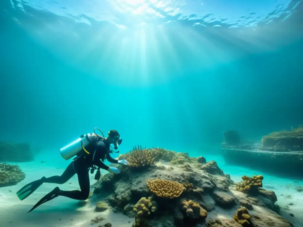 Excavación de ofrendas mayas en cenote por arqueólogos submarinos en Yucatán