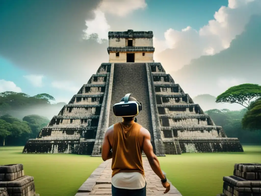 Experiencia inmersiva en realidad virtual para explorar Chichén Itzá con detalle asombroso de El Castillo y exuberante vegetación