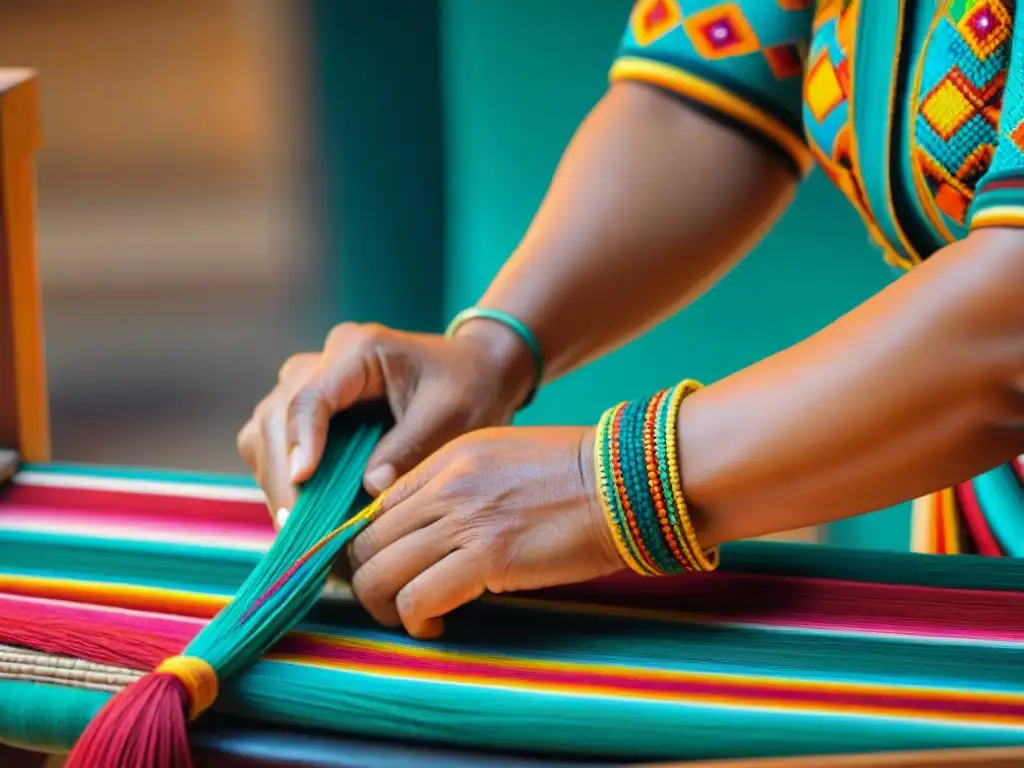 Experto maya tejiendo artesanías mayas tradicionales educativas en telar de cintura