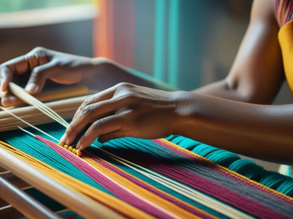 Experto tejedor maya creando una pieza textil tradicional con técnicas de tejido maya tradicionales