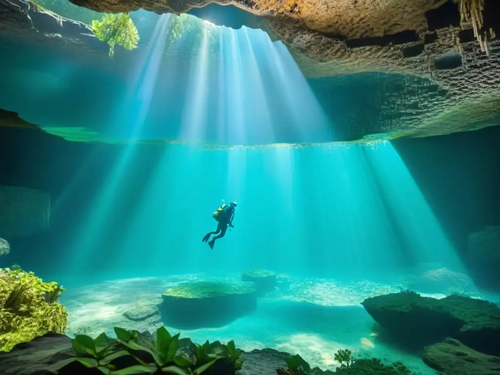 Exploración de un cenote en la Península de Yucatán, destacando la gestión del agua en cenotes