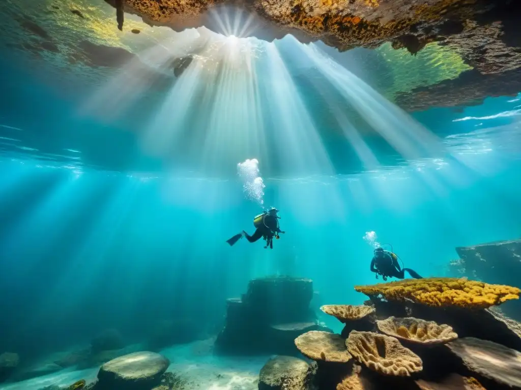 Exploración de cenote maya con rituales ocultos en su belleza acuática