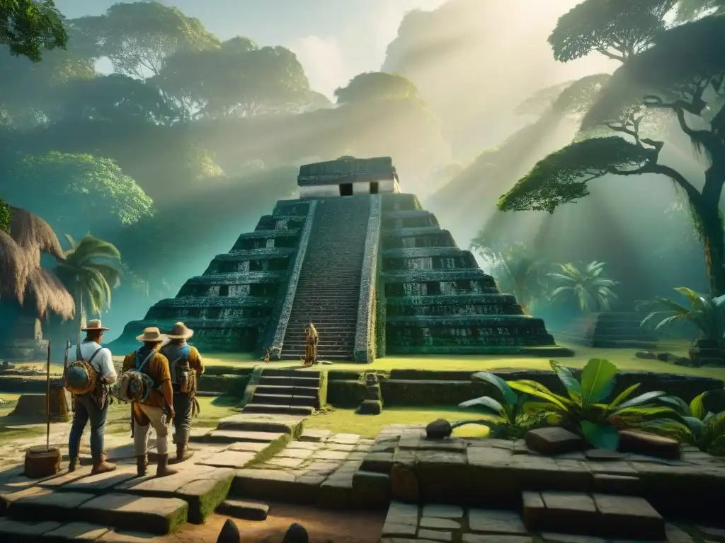 Exploración de ciudad maya perdida con realidad aumentada en la exuberante jungla