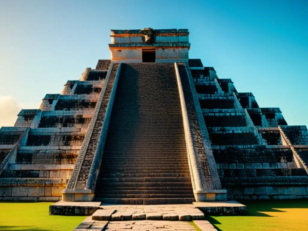 Exploración digital de arquitectura maya: detallada reconstrucción 3D del majestuoso Templo de Kukulcán en Chichén Itzá