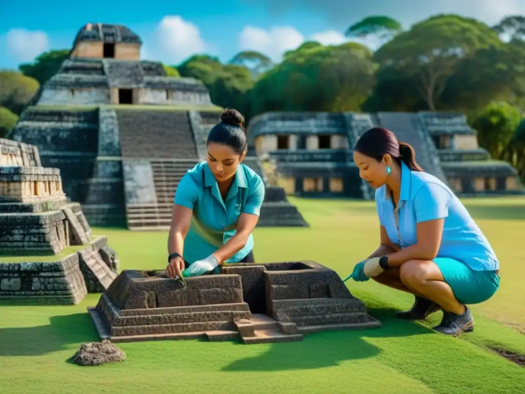 Exploración emocionante de arqueólogos descubriendo una máscara de jade en las ruinas de Altun Ha, Belice