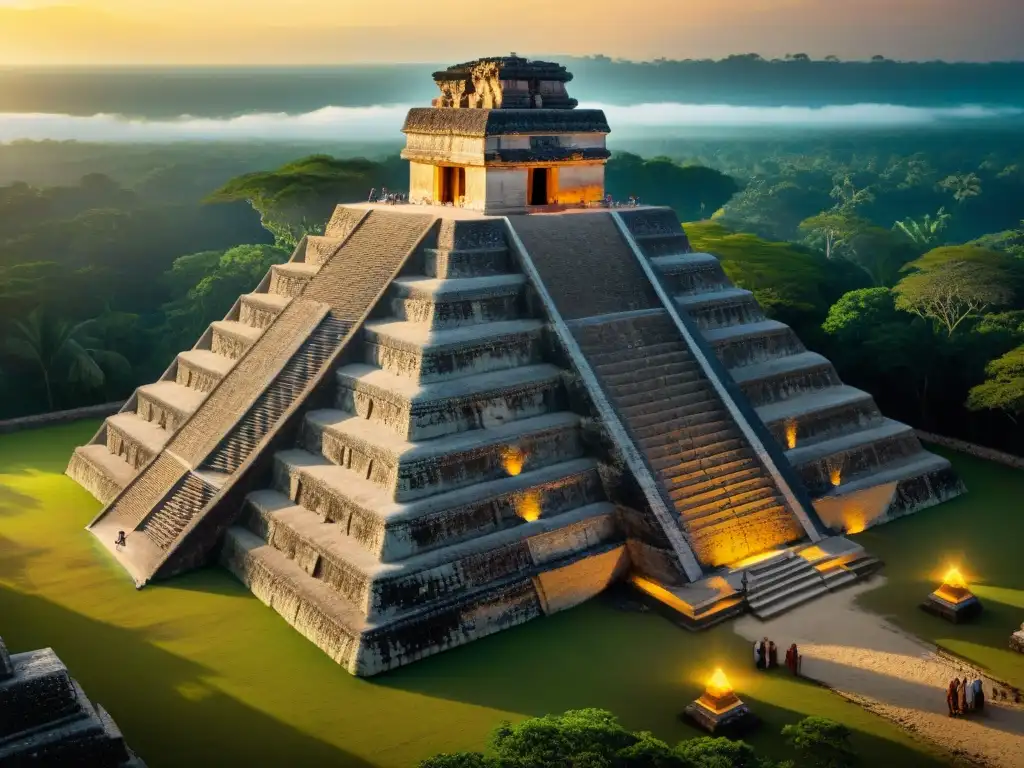 Exploración de la Ingeniería de las Pirámides Mayas al atardecer