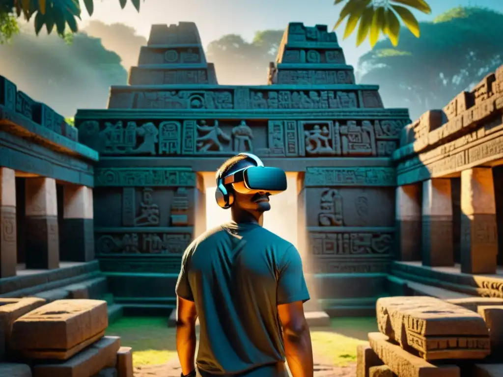 Exploración de Realidad virtual en turismo maya en ruinas antiguas con simulación 3D