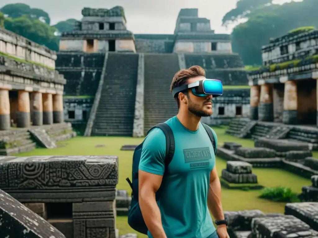 Exploración en ruinas mayas con apps realidad aumentada turismo Maya